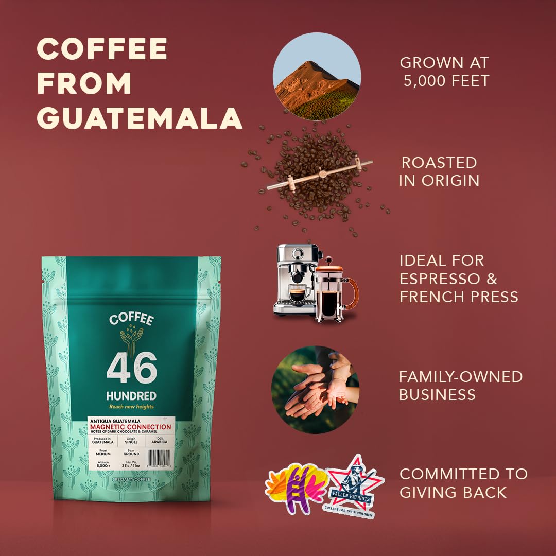 COFFEE 46 HUNDRED® Antigua Guatemala Ground Coffee - Fresh Roasted in Origin Specialty Grade Single Origin Arabica - Medium Roast Gourmet Ground