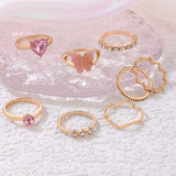 Pink Butterfly Ring Set Love Diamond Ring Set of Eight