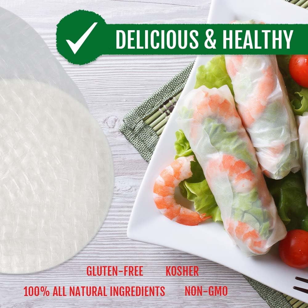 Best of Thailand [Round] White Rice Paper Wraps 1 Pack | Perfect for Fresh Spring Rolls & Dumplings | Non-GMO, Gluten-Free, Vegan & Paleo | Kosher
