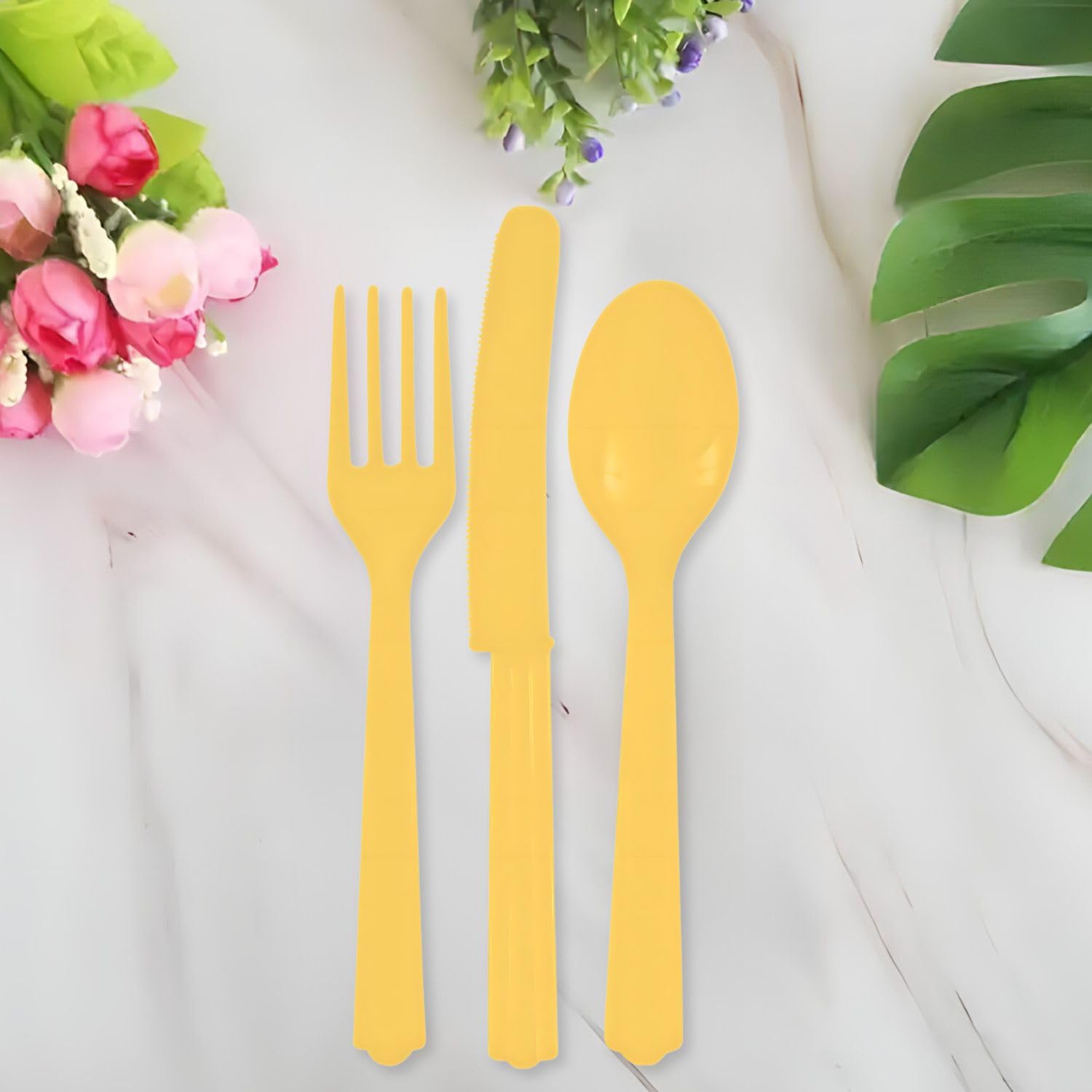 Assorted Sunhine Yellow Plastic Cutlery (Pack of 24) - Elegant, Durable & Disposable Party Supplies for Every Occasion
