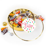 Happy Easter Large Plastic Gift Tin Favor Filled With Assorted Classic Chocolate Candies For Baskets, Spring Giveaways, Gifts & More - Eggs