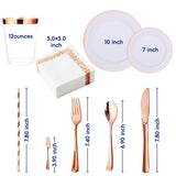 250 Count Rose Gold Disposable Plastic Dinnerware Set, 50 Rose Gold Plastic Plates, 25 Silverware, 25 Cups and Straws, 50 Napkins, Perfect for Wedding