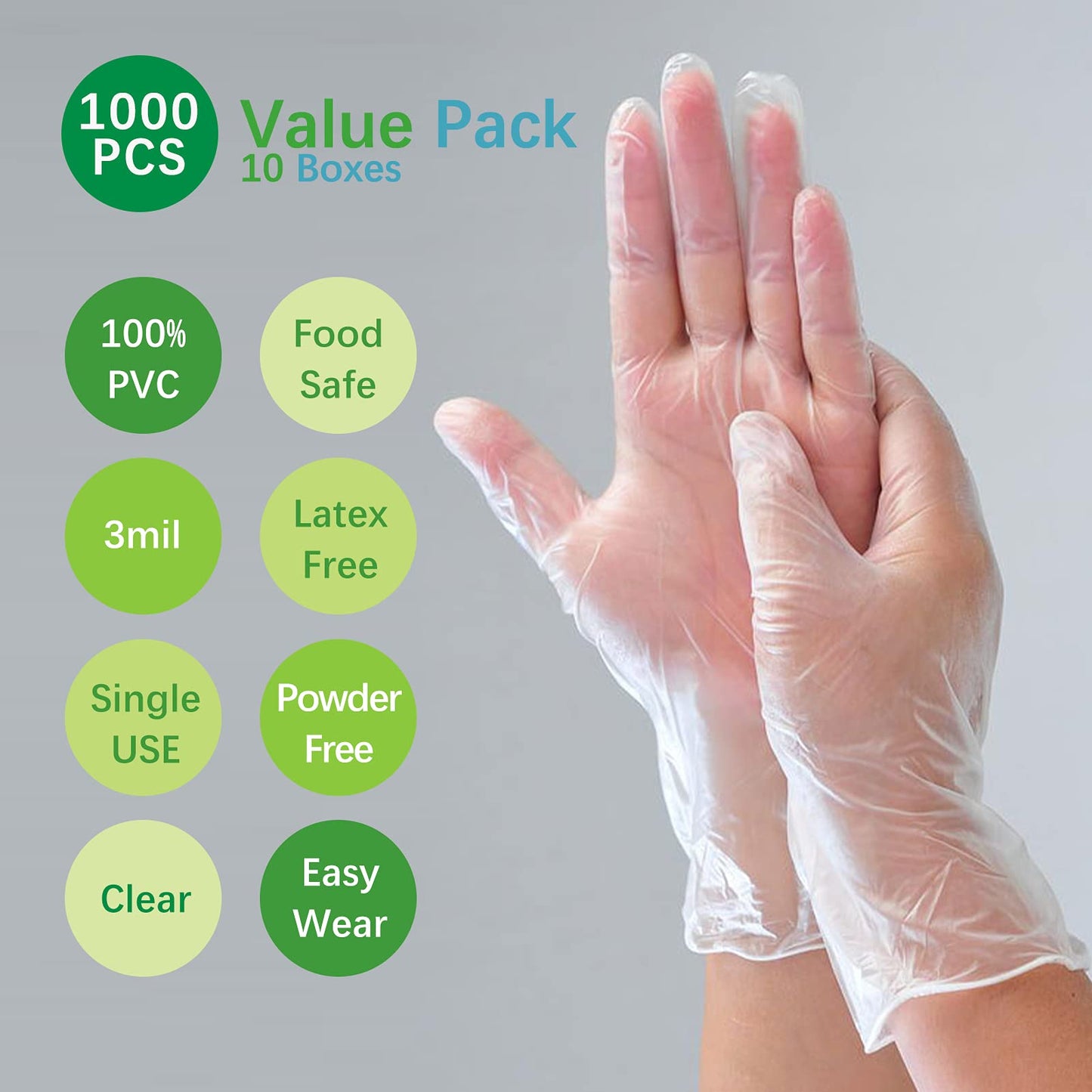 Dr.GreenPanda Large 1000pcs Clear Vinyl 3mil Disposable Food Safe Gloves for Food Service Food Prep Food Handling Cooking Cleaning Multipurpose Light