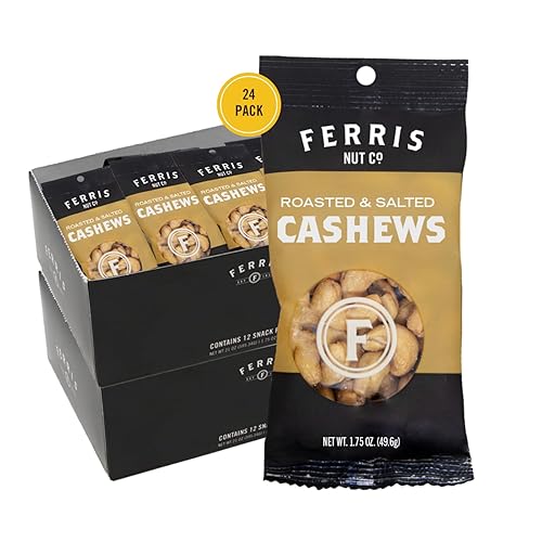 Ferris Coffee & Nut Co. Roasted & Salted Cashews - Individually Wrapped Snack Packs - Healthy Snacking Nuts for Trail Mix, Keto, Office, Travel - Pack