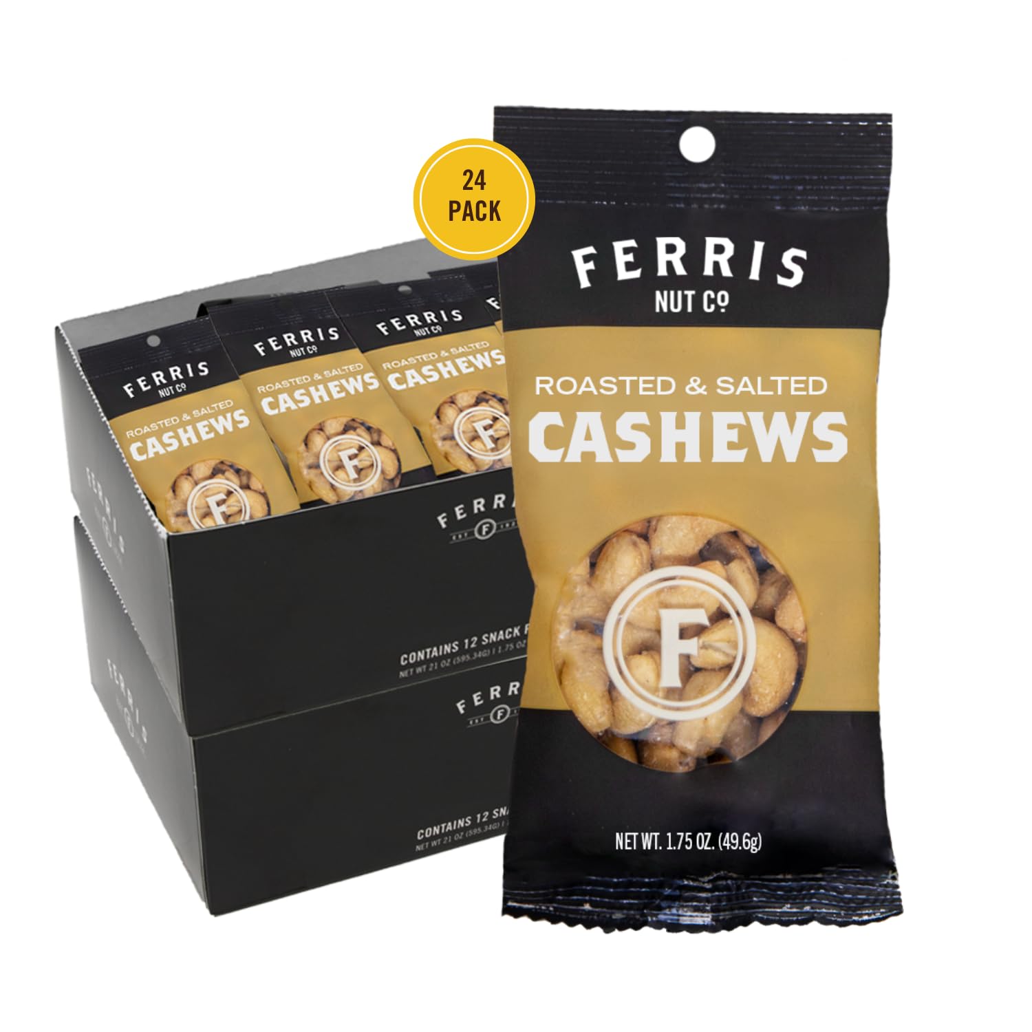 Ferris Coffee & Nut Co. Roasted & Salted Cashews - Individually Wrapped Snack Packs - Healthy Snacking Nuts for Trail Mix, Keto, Office, Travel - Pack