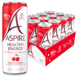 ASPIRE® Sweet Cherry, Healthy Energy Drink 80mg Natural Caffeine, Zero Sugar No Carbs Keto Friendly, 12 Pack Green Tea Sugar Free Drink Low Caffeine