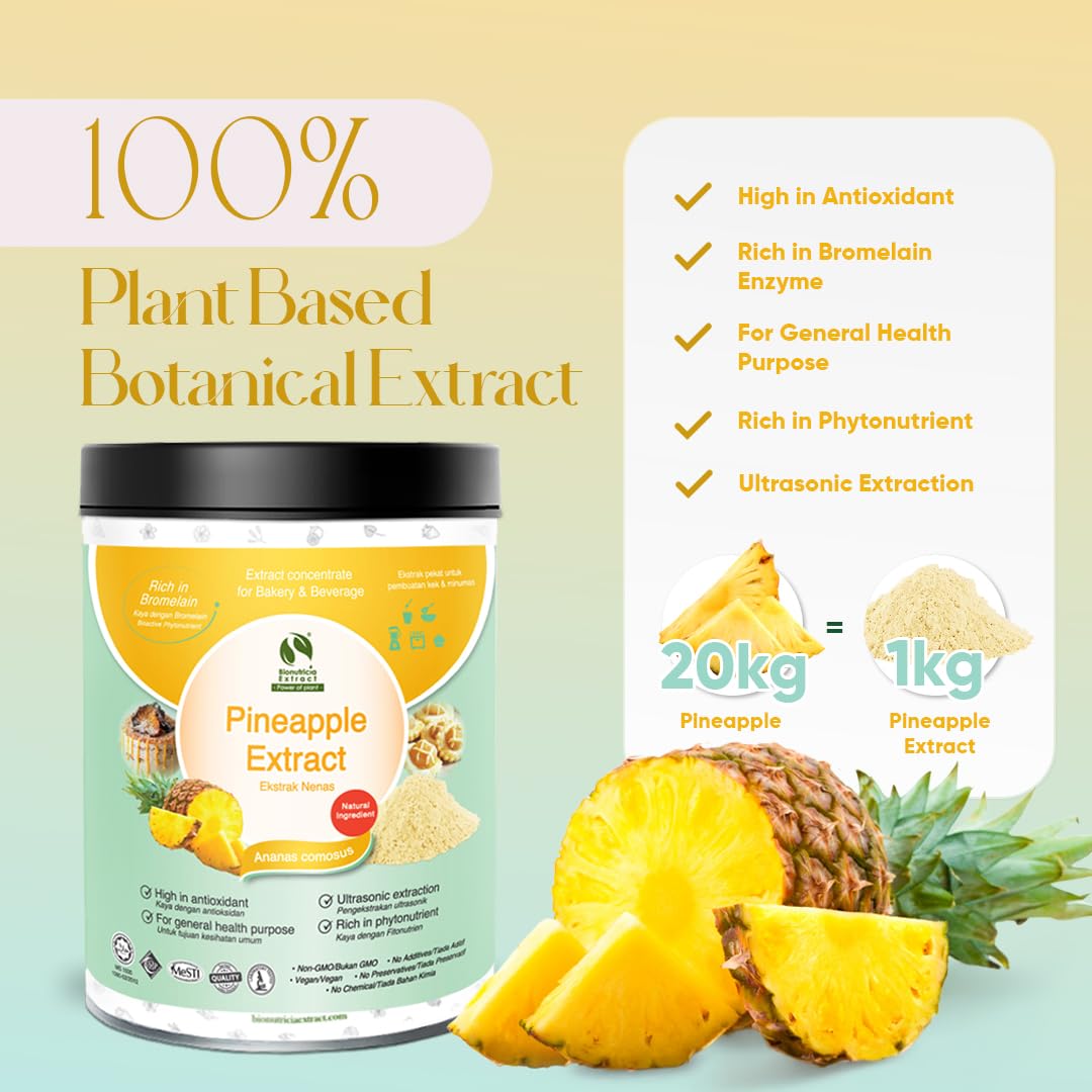 Pineapple Extract Powder 20:1, Rich in Bromelain for Digestion, Immune & Joint Support, Natural Tropical Flavor for Smoothies, Baking, No Sugar Added
