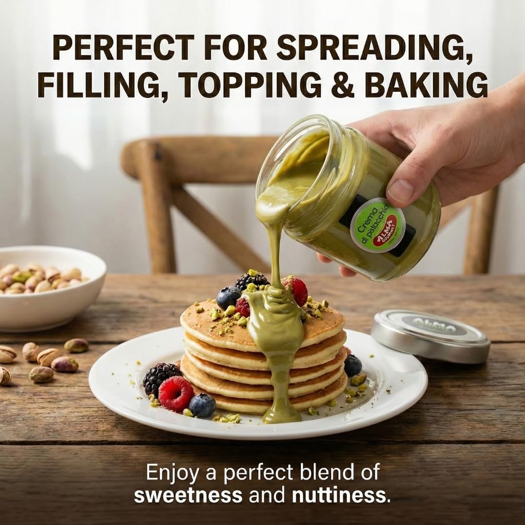 Alma Gourmet Sicilian Pistachio Cream from Bronte - Premium Pistachio Spread Ideal For Spreading, Topping, Filling, Mixing and Baking - Smooth