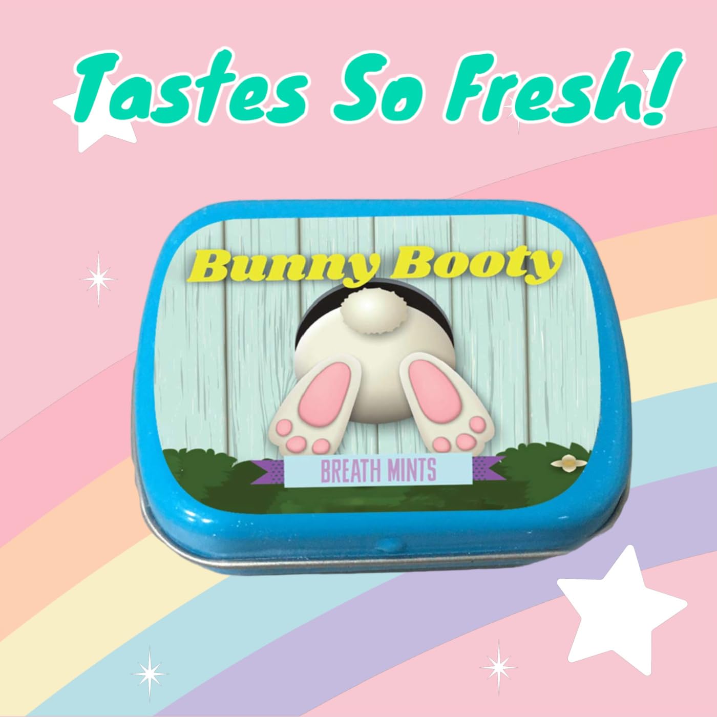 Bunny Booty Breath Mints - Funny Rabbit Butt Design - Novelty Candy Gift for Kids - Hinged Collectible Tin of Sugar-Free Peppermint Candy