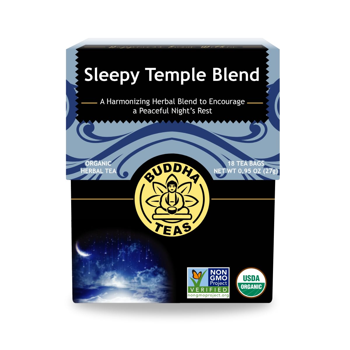 Buddha Teas - Sleepy Temple Blend - Organic Herbal Tea - For Health & Wellbeing - Blend of Herbs & Flowers - Clean Ingredients - Caffeine Free - OU
