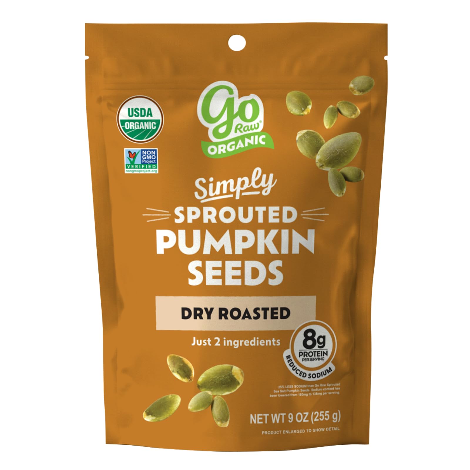 Go Raw Organic Sprouted Pumpkin Seeds - Dry Roasted Salted Pepitas, Keto, Non-GMO, Vegan, Gluten-Free, Kosher, Paleo, Protein-Packed Superfood