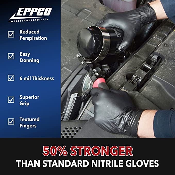DENCO DISTRIBUTING, INC. Grease Bully Nitrile Gloves - 6MIL - Large - Black - Powder & Latex Free - 1000 Count - 10 Boxes (Large)