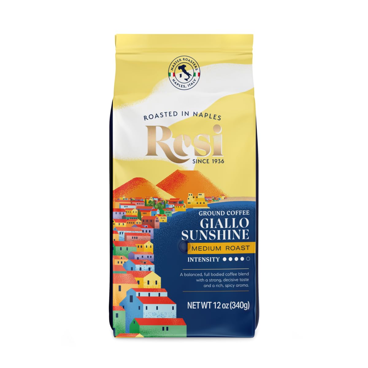 Reci Coffee - Giallo Sunshine, Medium Roasted In Naples, Italian Coffee, Ground Coffee, Balancedm Full Bodied Coffee 12oz Pack of 1