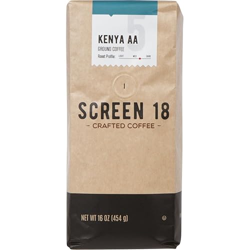 Screen 18 Specialty Grade Premium Kenya AA Ground Coffee, Single Origin, Medium Dark Roast, 1 LB