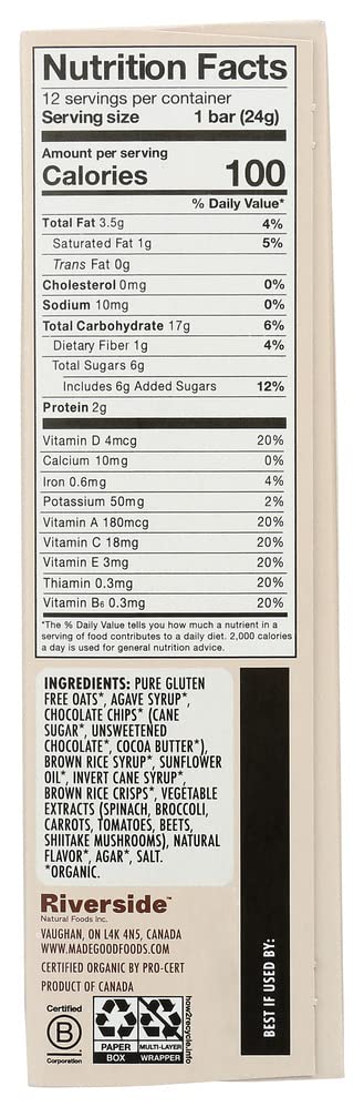MadeGood Chocolate Chip Granola Bars, 12 Healthy Snack Bars, 0.85 oz Each