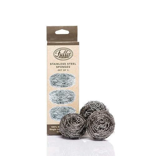 Fuller Brush Stainless Steel Scrubbing Sponges - 1-Pack (1 Set of 3 = 3 Pieces) - Heavy Duty Kitchen Scour Sponges for Dishes, Pots & Pans