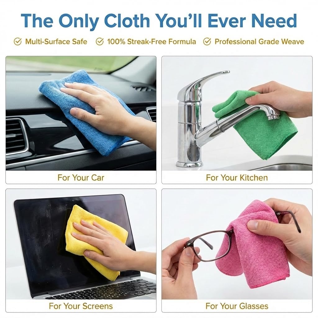 MIRACLEAN Microfiber Cleaning Cloth 12 Pack - 12 x 12 inches - Rags for Cleaning House Streak-Free Wipes for Screens, Dusting & Appliances - Premium