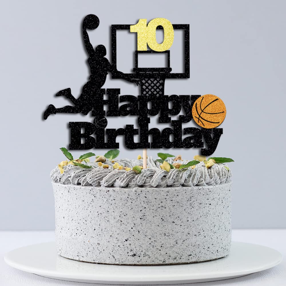 Basketball Happy 10th Birthday Cake Topper-Basketball Themed Birthday Party Cake Decoration-10 Years Birthday Party Supplies (10th)