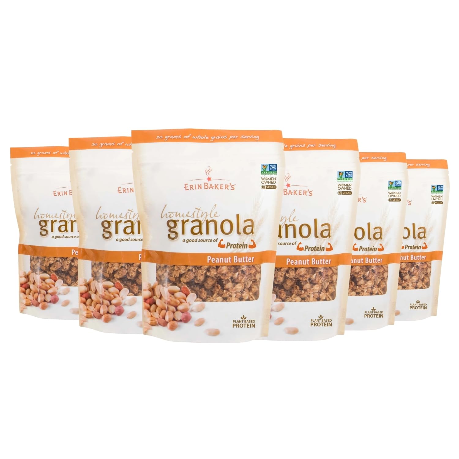 Erin Baker’s Homestyle Peanut Butter Granola with Ancient Grains - Made from Natural Ingredients, Crunchy Texture, Versatile Snack or Cereal - Vegan