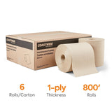 Coastwide Professional Recycled Hardwound Paper Towels, 1-ply, 800 ft./Roll, 6 Rolls/Carton