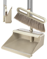 INDCAN Broom and Dustpan Set with 52" Adjustable Long Handle, Upright Standing Dustpan with Comb Teeth, Foldable Dustpan, Angled Broom Head