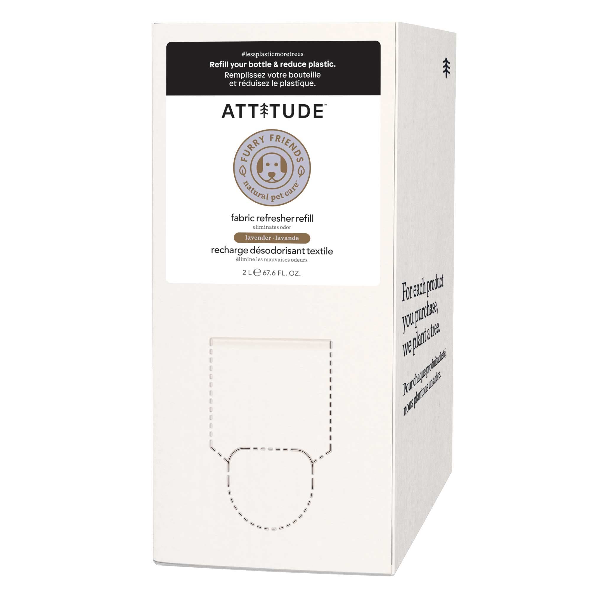 ATTITUDE Fabric Refresher for Pets, Neutralizes Odors, Plant and Mineral-Based Ingredients, Vegan and Cruelty-free, Bulk Refill, Lavender, 67.62 Fl Oz