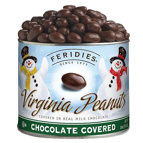 FERIDIES Holiday Snowmen Milk Chocolatey Covered Extra Large Virginia Peanuts - 26oz Resealable Can of Chocolatey Goodness