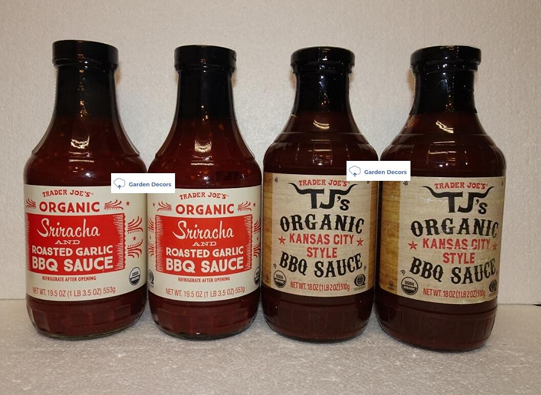 Trader Joe’s Organic Sriracha and Roasted Garlic BBQ Sauce and Organic Kansas City Style BBQ Sauce (Four Bottles)