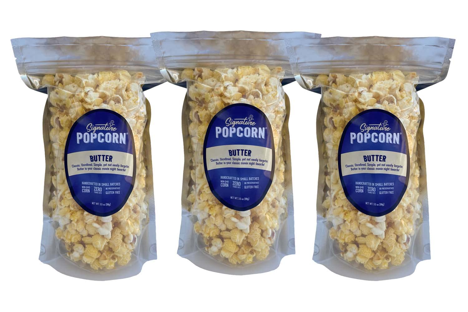 Signature Popcorn, Butter Popcorn Snack, 3-Pack Large Resealable Bags, Gourmet Popcorn, Gluten-Free, Non-GMO, Classic Movie Theater Flavor, Made
