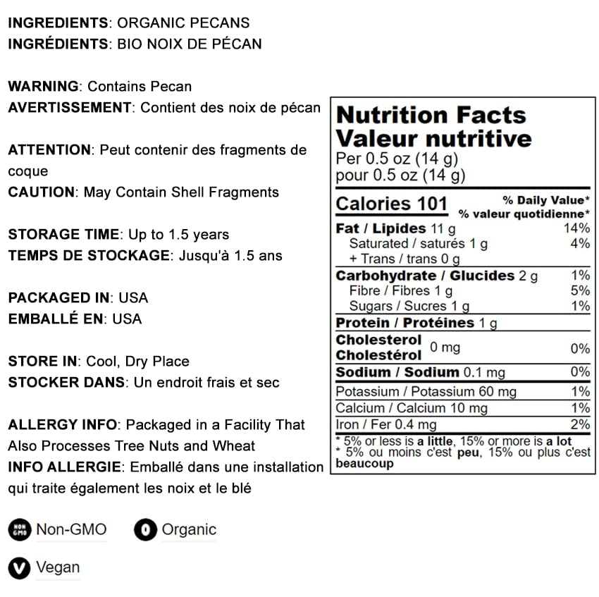 Food to Live Organic Dry Roasted Pecan Halves, 8 Ounces - Non-GMO, Unsalted Nuts, Oven Roasted, No Oil Added, Vegan, Kosher, Shelled, Bulk. Good
