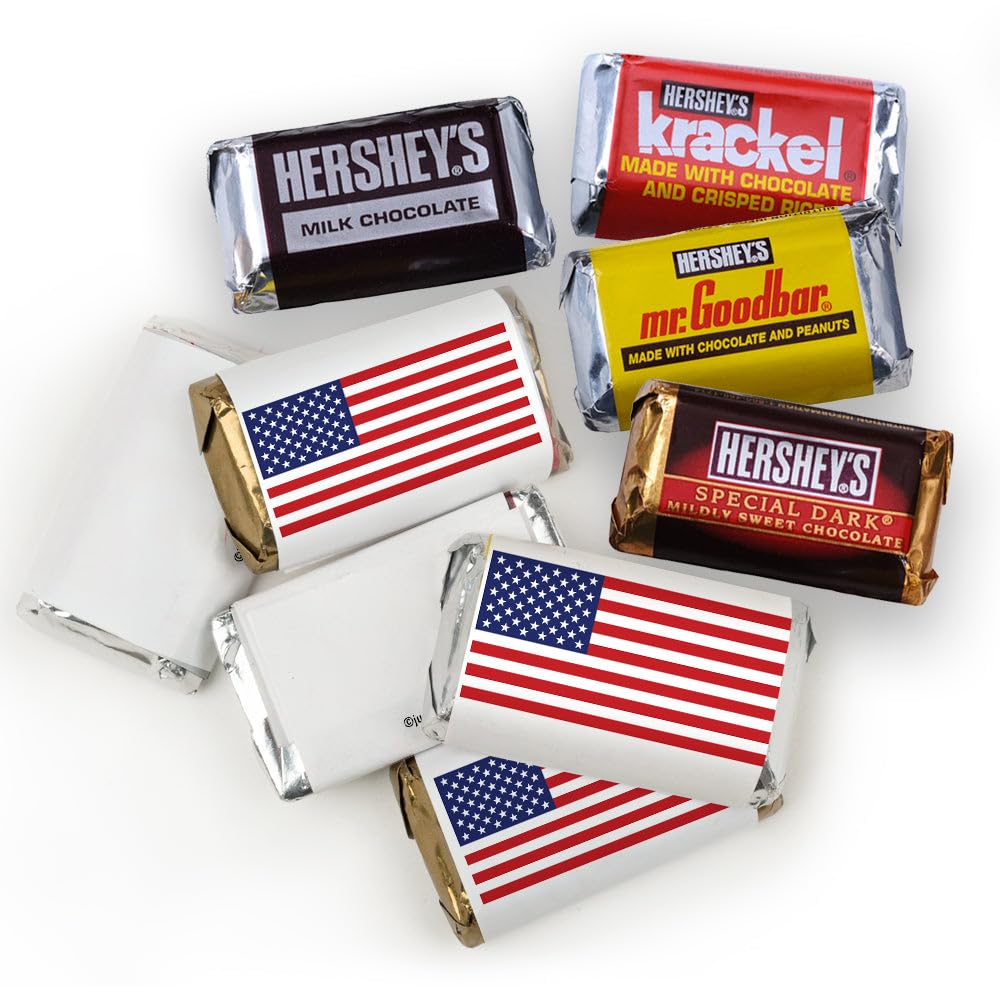 102ct Patriotic Assorted Individually Wrapped Hershey's Miniatures For 4th Of July Parties, Parade Candy, Gifting & Goodie Bags - Patriotic Flag