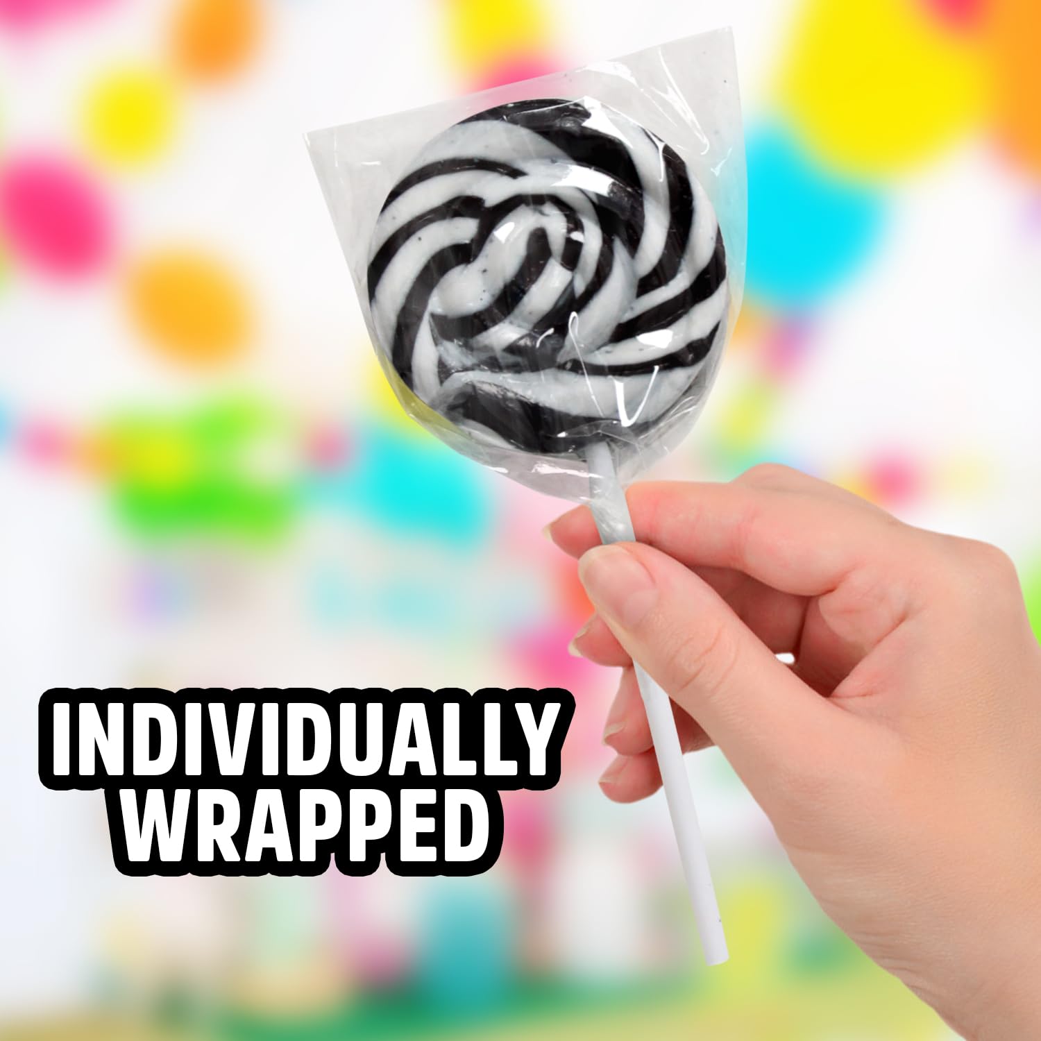 Black and White Swirl Lollipops, 50pcs Pack of Suckers Individually Wrapped, Ideal Candy Lollipops for Kids’ Parties, Summer Carnivals and Celebration