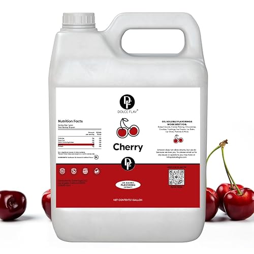 Dolce Flav Cherry Extract - 1 Gallon Oil-Soluble Kosher, Sugar-Free, Concentrated Fruity Flavor for Candy, Chocolates & Desserts
