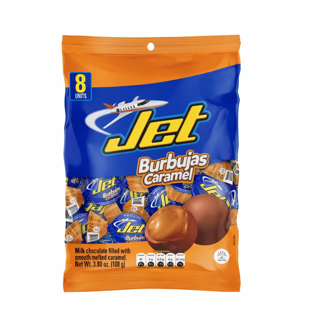 Jet Burbujas Caramel Filled Milk Chocolate 3.8 oz (108g) | 8 Individually Wrapped Pieces | Colombian Chocolate Candy Snack
