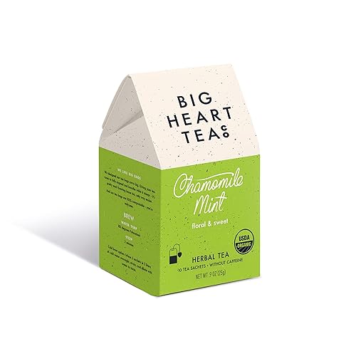 Big Heart Tea Co. Tea Bags - Chamomile Mint - Certified Organic, Calming Herbal Decaf Tea in Zero Plastic Sachets with Small Batch Ground Herbs