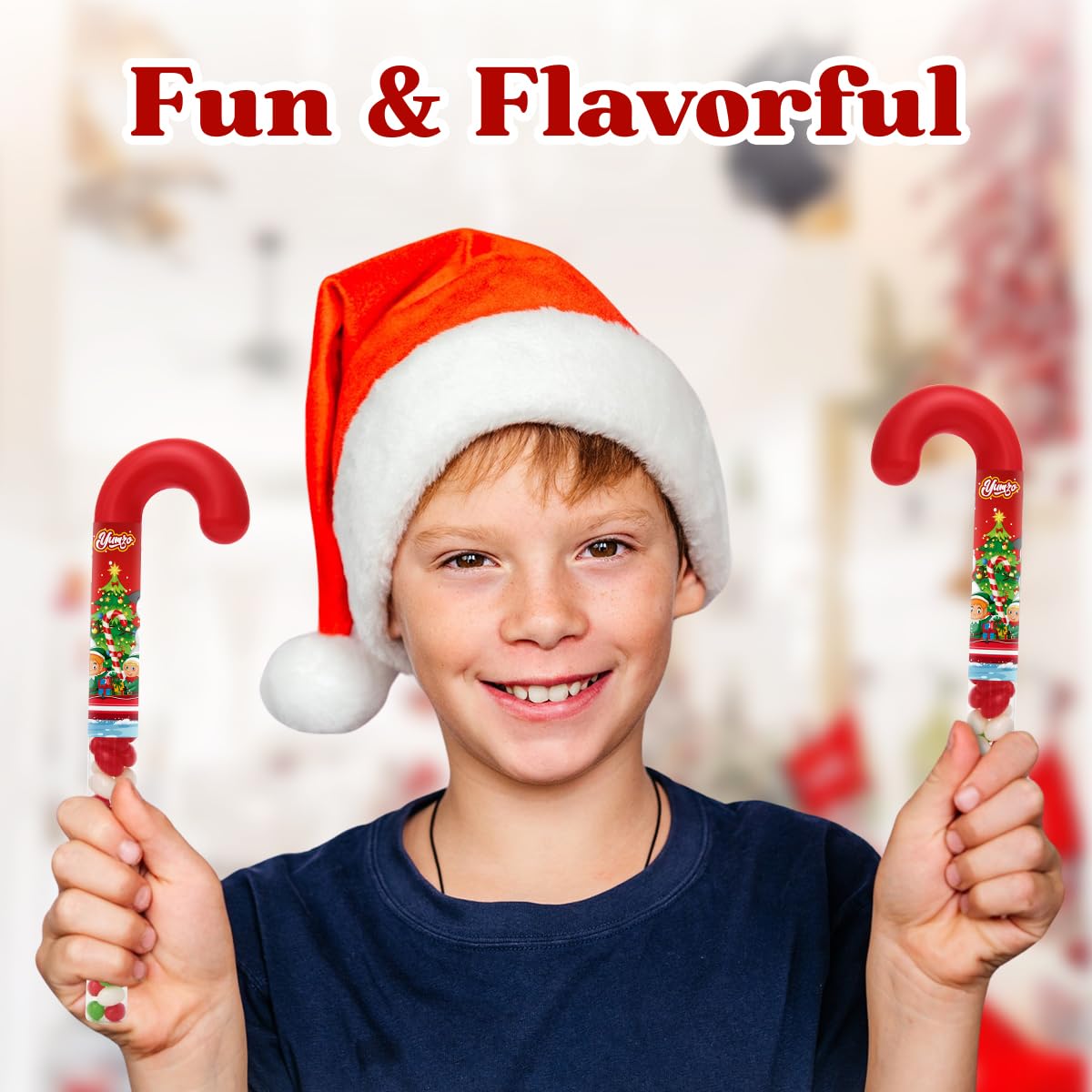 Candy Cane Filled with Jelly Beans, 12 Pack, Ideal Christmas Candy for Stocking Stuffers, Perfect for a Sweet Christmas Celebration.