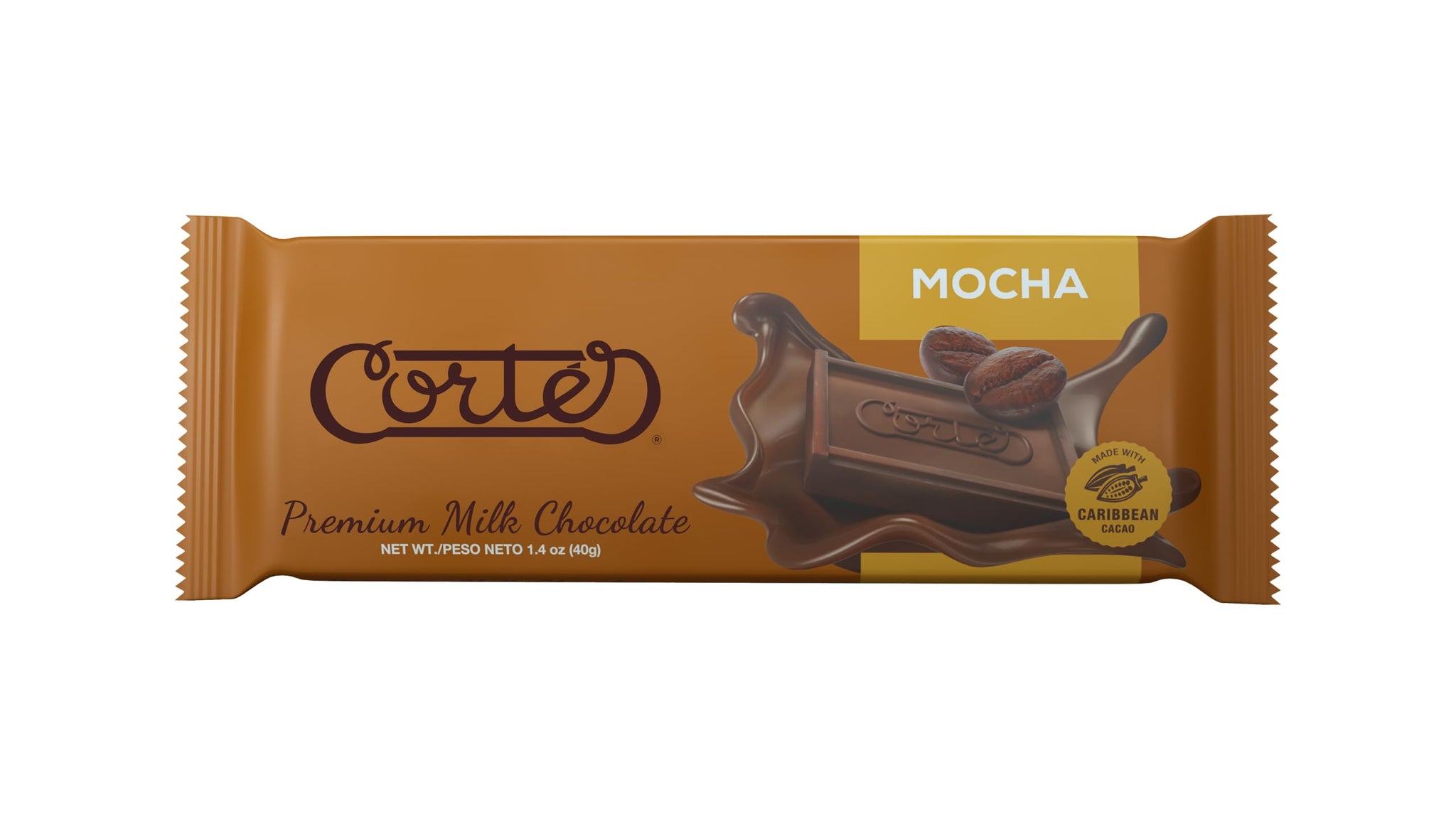 Cortés Premium Milk Chocolate Mocha Bar, 1.4 oz, Caribbean Chocolate, Pack of 18