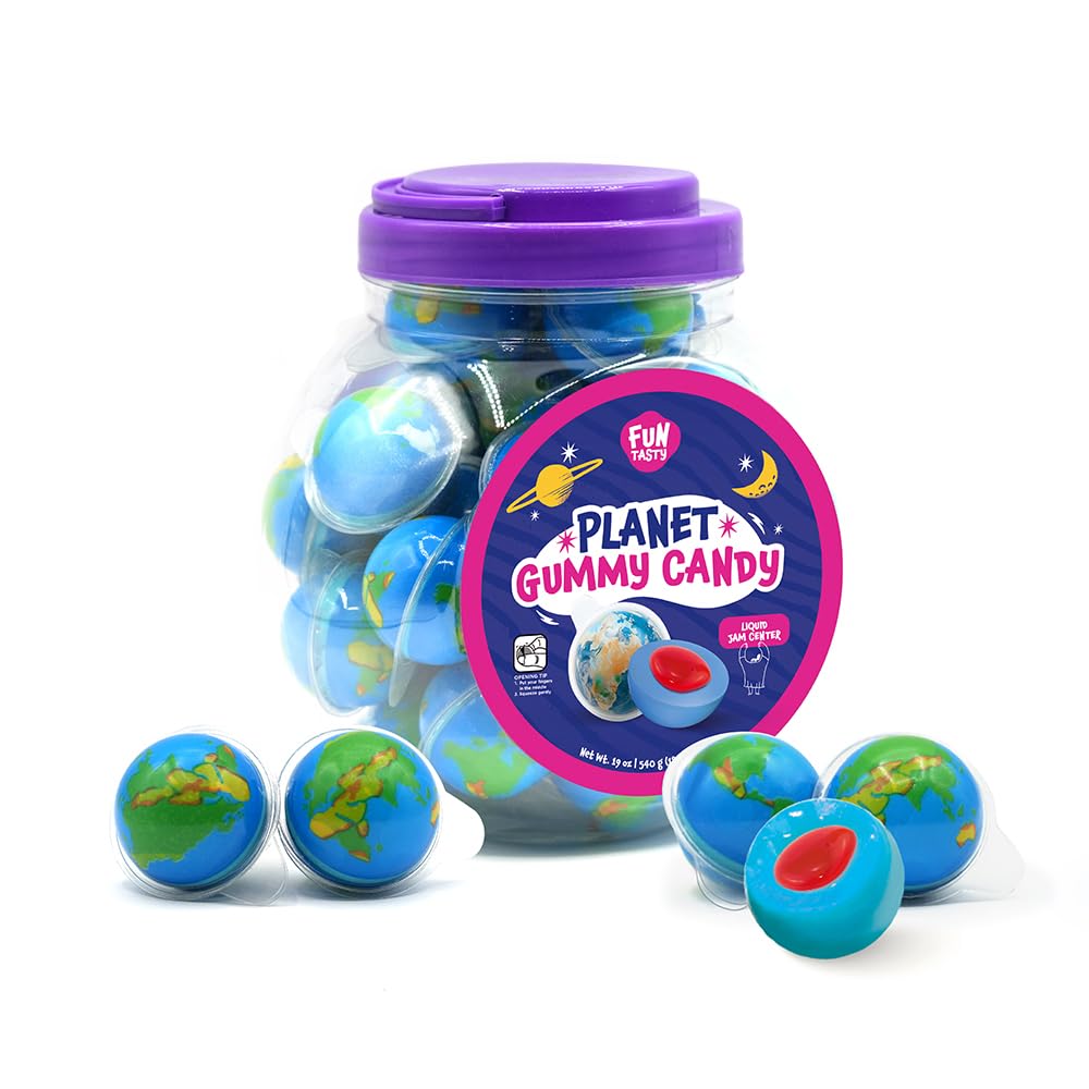 Earth Planet Gummy Balls - 19 Oz Jar (30 Count) - Strawberry Jelly Filled Gummies - Individually Wrapped Gummy Candy - Space Candy - Earth Gummies