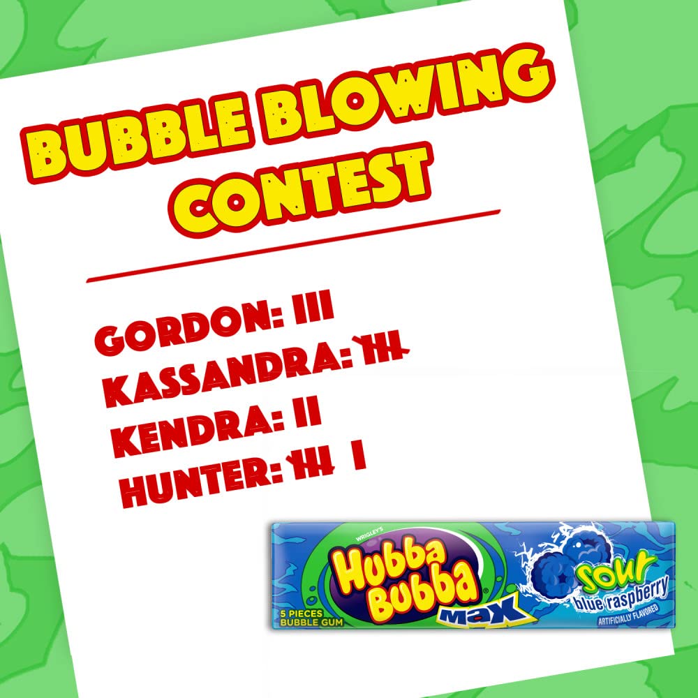HUBBA BUBBA Bubble Gum, Sour Blue Raspberry, Chewing Gum Bulk, Sour Candy - 5 Pieces, Pack of 18