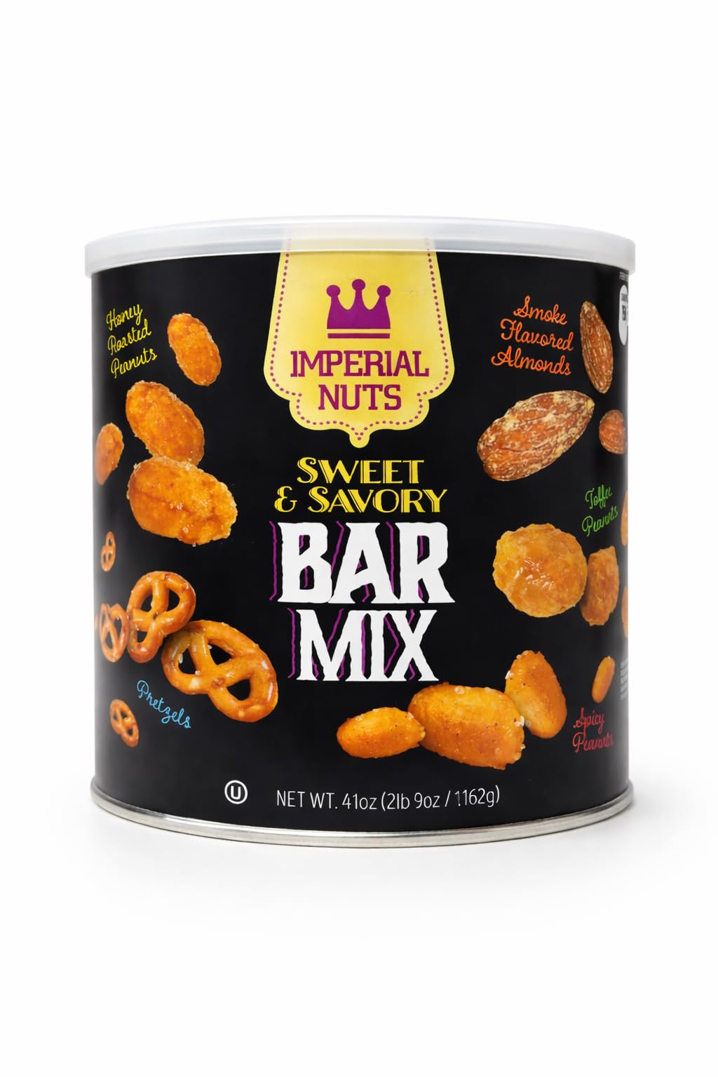 Imperial Nuts Sweet & Savory Bar Mix Snack Mix with Peanuts, Almonds & Pretzels, Resealable Tub, 41 oz (2 lb 9 oz)