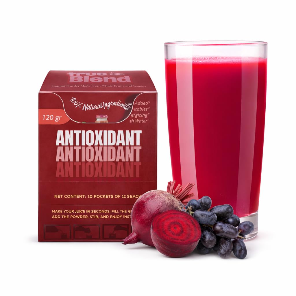 Antioxidant Juice Powder Drink Mix with Fiber - Red Fruit & Vegetable Blend (Beet, Acai & Berry), No Added Sugar, 10 Stick Packs | TrueBlend