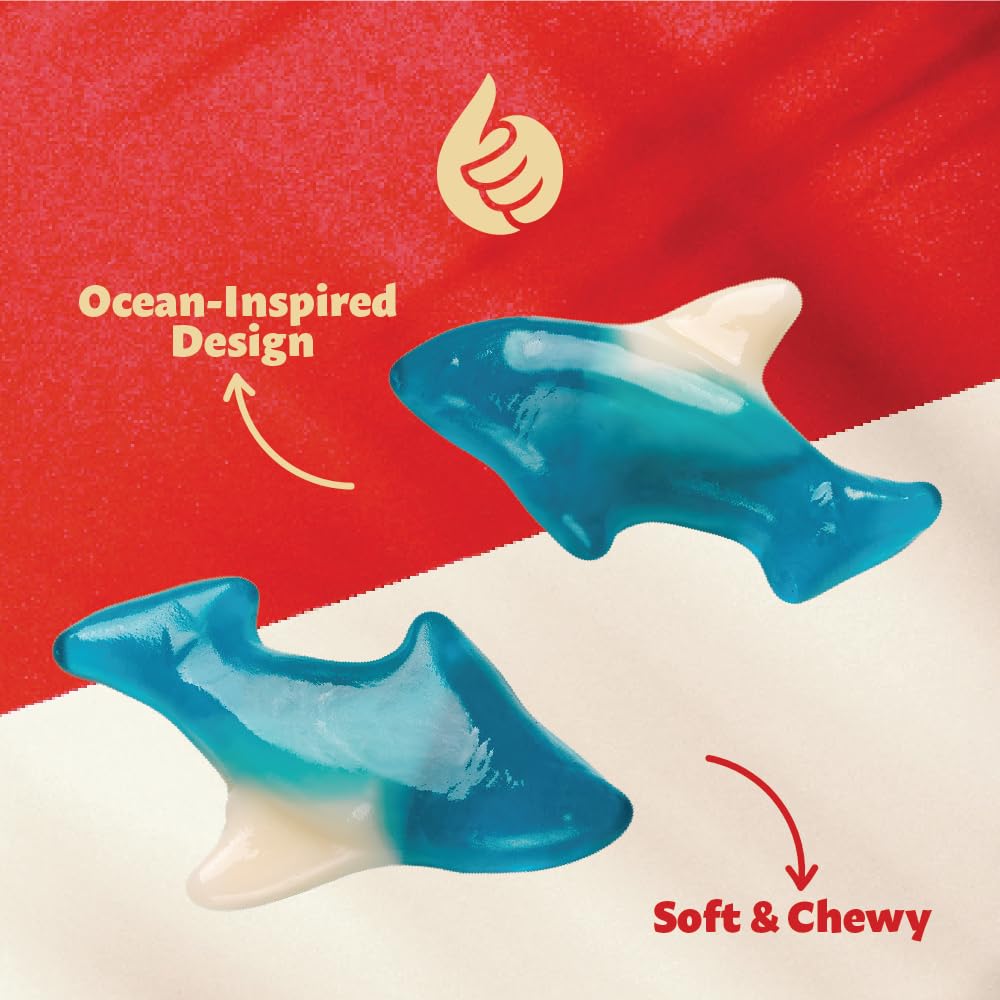 Blue Sharks Gummy Candy | 1 Pound Bag | Blue Raspberry Flavor | Chewy Fruity Gummy Sharks | Ocean Gummy Fish for Parties, Candy Buffets, Themed Events