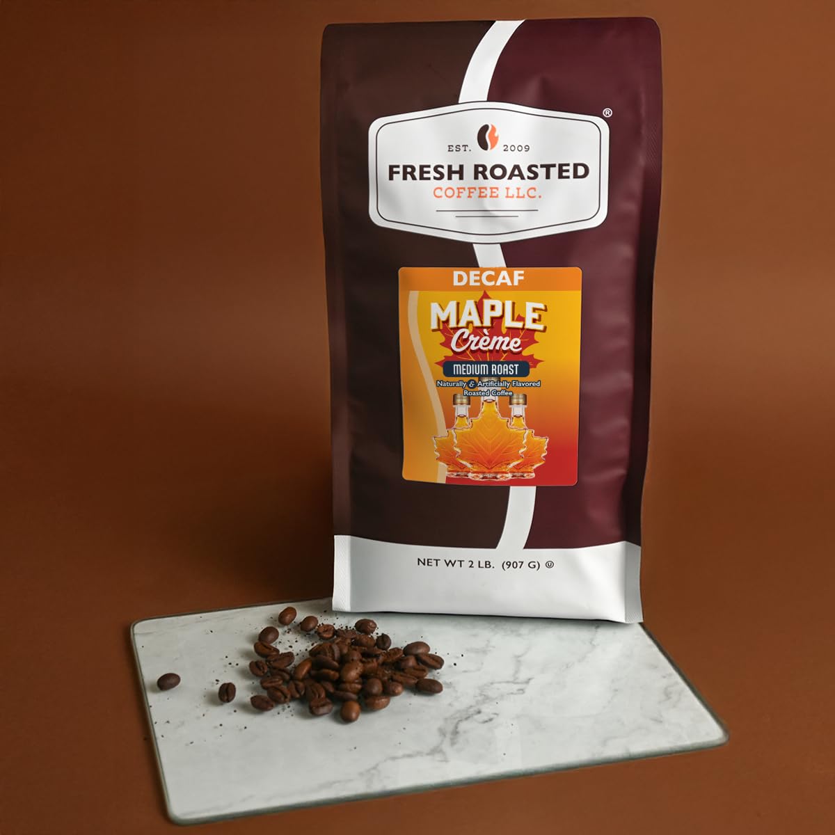 Fresh Roasted Coffee, Decaf Maple Crème Flavored Coffee, 2 lb (32 oz), Medium Roast, Kosher, Whole Bean