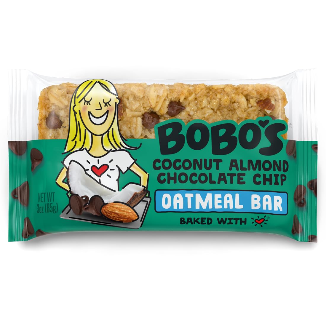 Bobo's Coconut Almond Chocolate Chip Oat Bars, Simple Ingredients, Whole Grain Oats, Plant Based, Gluten Free Breakfast Bars, Non-GMO, Healthy Snacks