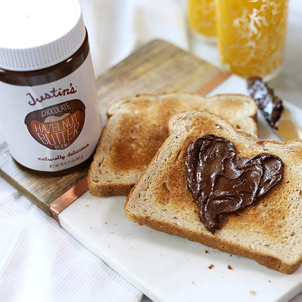 Justin's Chocolate Hazelnut and Almond Butter, Organic Cocoa, No Stir, Gluten-free, Responsibly Sourced, 16 Ounce Jar (6 Pack)