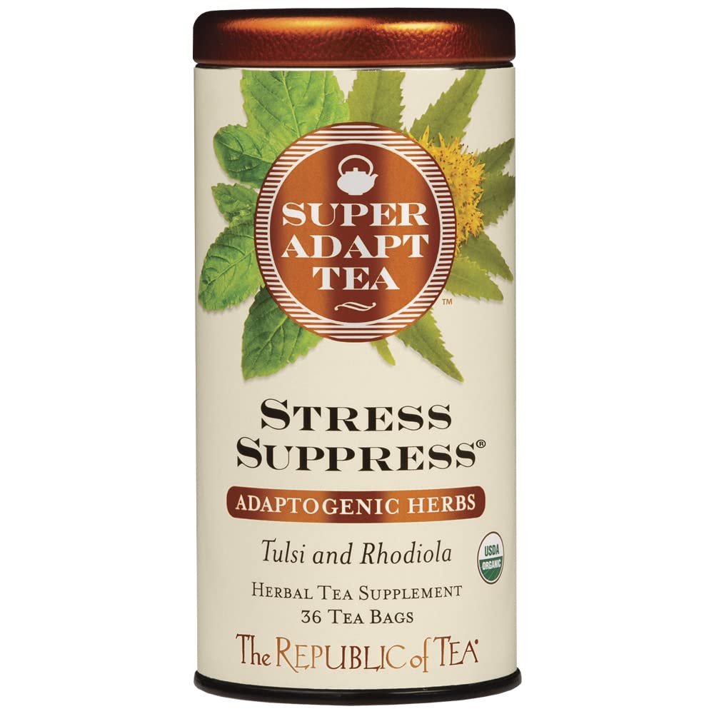 The Republic of Tea - SuperAdapt Stress Suppress Herbal Tea, 36 Tea Bags, Organic, Caffeine Free, Tulsi and Rhodiola Herbal Tea