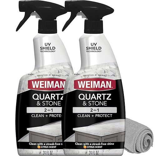 Weiman Quartz Countertop Cleaner and Polish - Clean and Shine Your Countertops Islands and Stone Surfaces with UV Protection, 24 Ounce with MicroFiber