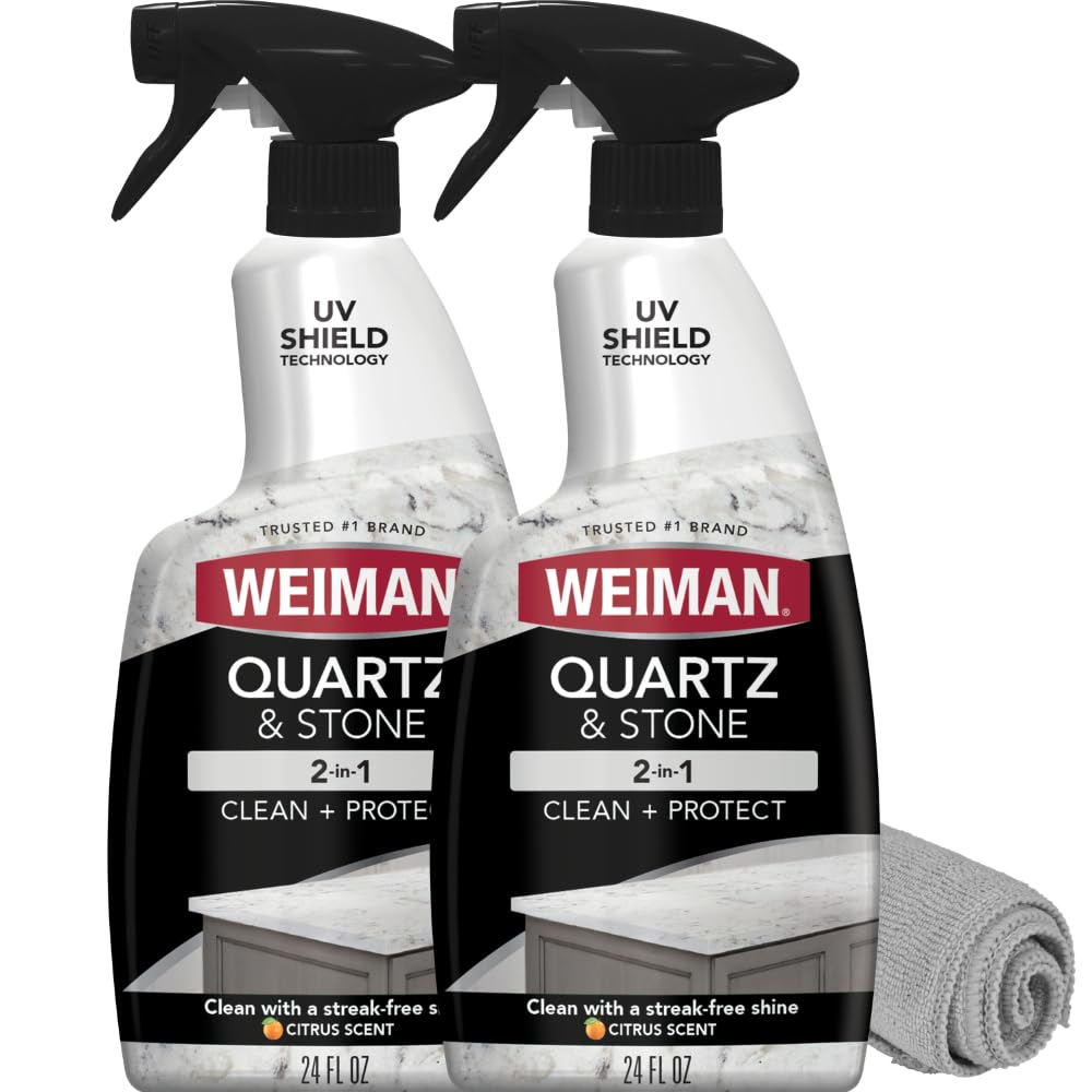 Weiman Quartz Countertop Cleaner and Polish - Clean and Shine Your Countertops Islands and Stone Surfaces with UV Protection, 24 Ounce with MicroFiber
