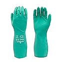 SHOWA 717 Chemical Resistant Gloves, 11-mil Nitrile Gloves, 13-inch Extended Gauntlet, Bisque Grip, Unlined & Unsupported, CE Cat III & Food Safe