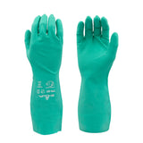 SHOWA 717 Chemical Resistant Gloves, 11-mil Nitrile Gloves, 13-inch Extended Gauntlet, Bisque Grip, Unlined & Unsupported, CE Cat III & Food Safe